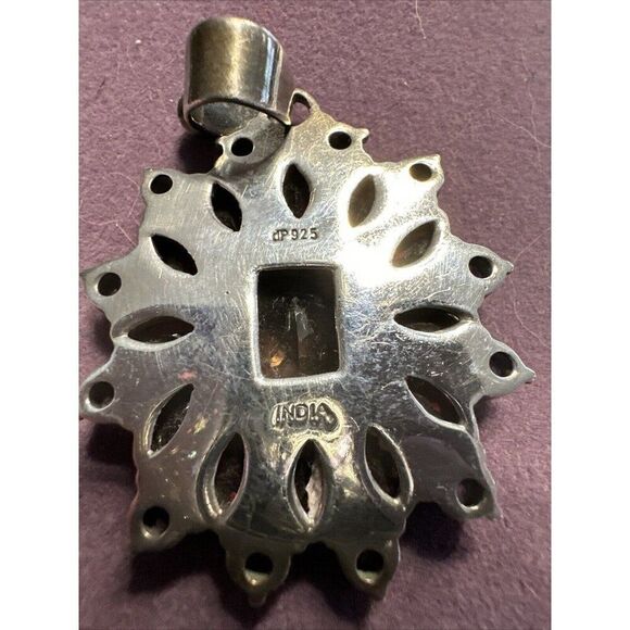 VINTAGE INDIA DESIGNER DOUG PAULUS STERLING SILVER AMETHYST STONE FLOWER PENDANT - Picture 5 of 5